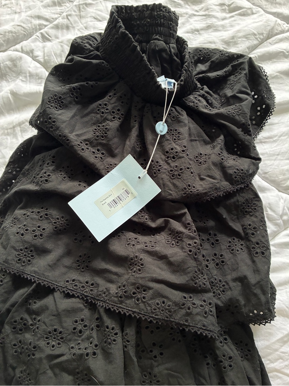 Hillhouse home Black Eyelet Tiered Skirt - Elegant Ruffled Design